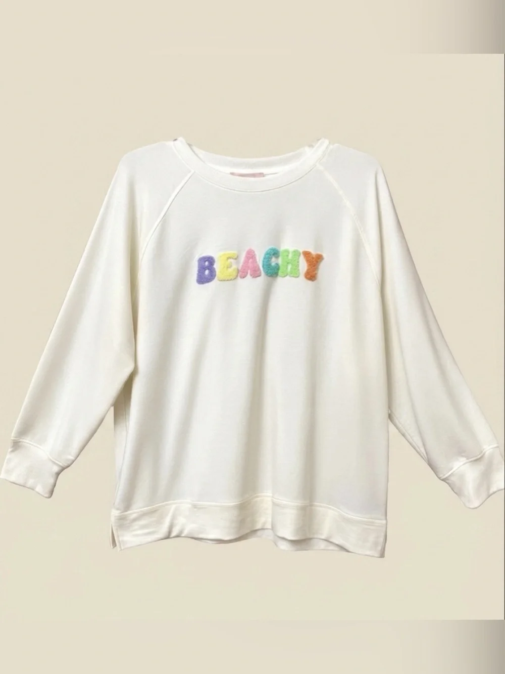 PHILOSOPHY PLUSH CHENILLE LETTERING SWEATSHIRT 2X CREAM BEACHY CRUISE RESORT $68
